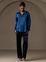 [Kungsblått] SilkSilky-SE Long Sleeve Lapel Collar Damskjorta 004