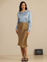 [Gråblå] SilkSilky-SE Long Sleeve Lapel Collar Damskjorta 007