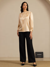 [Champagne] SilkSilky-SE 19Momme Long Sleeve Round Neck Blus 007