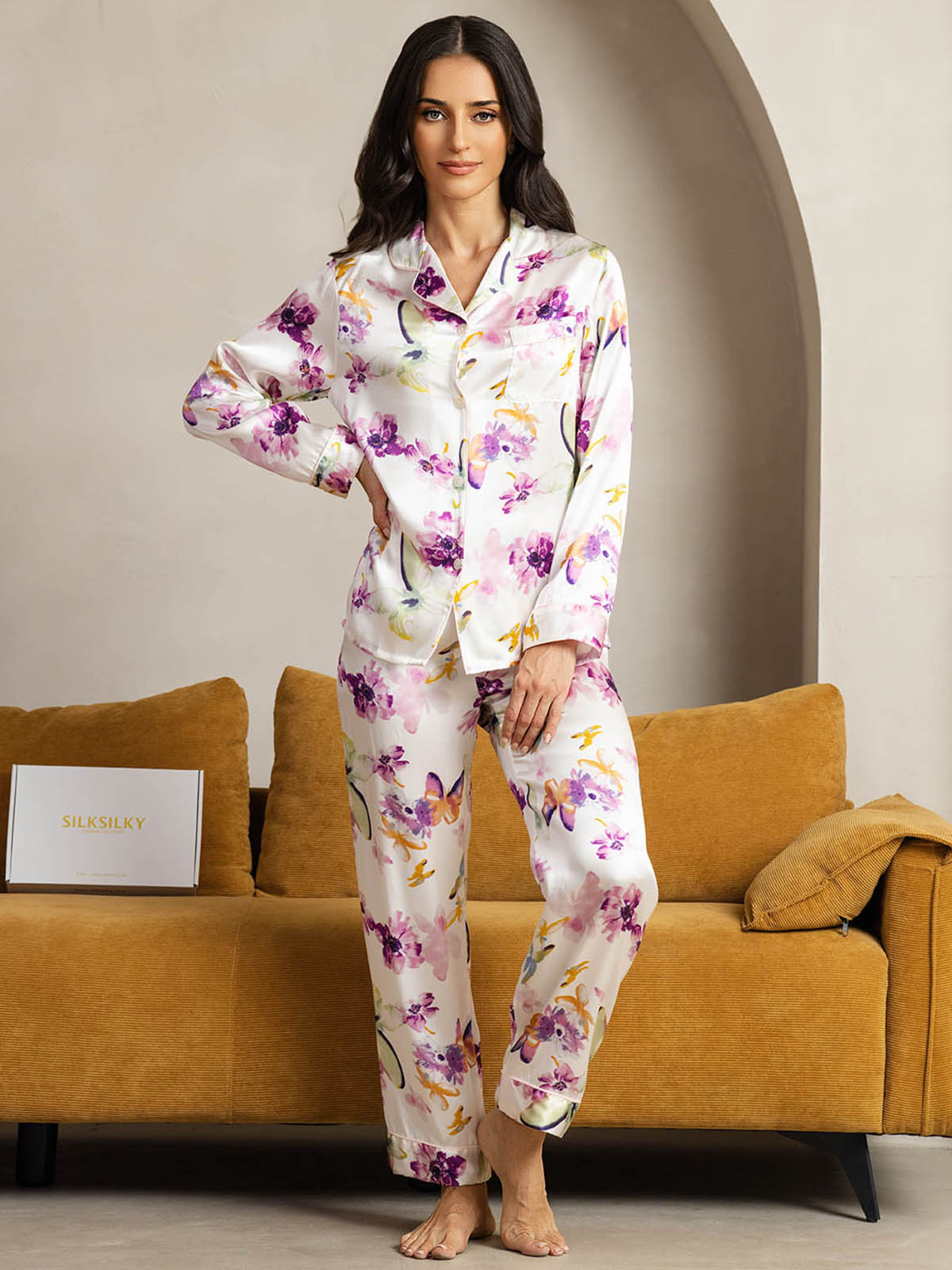 [Akvarellblommor] SilkSilky-SE Rent Silke Womens Pajamas 004