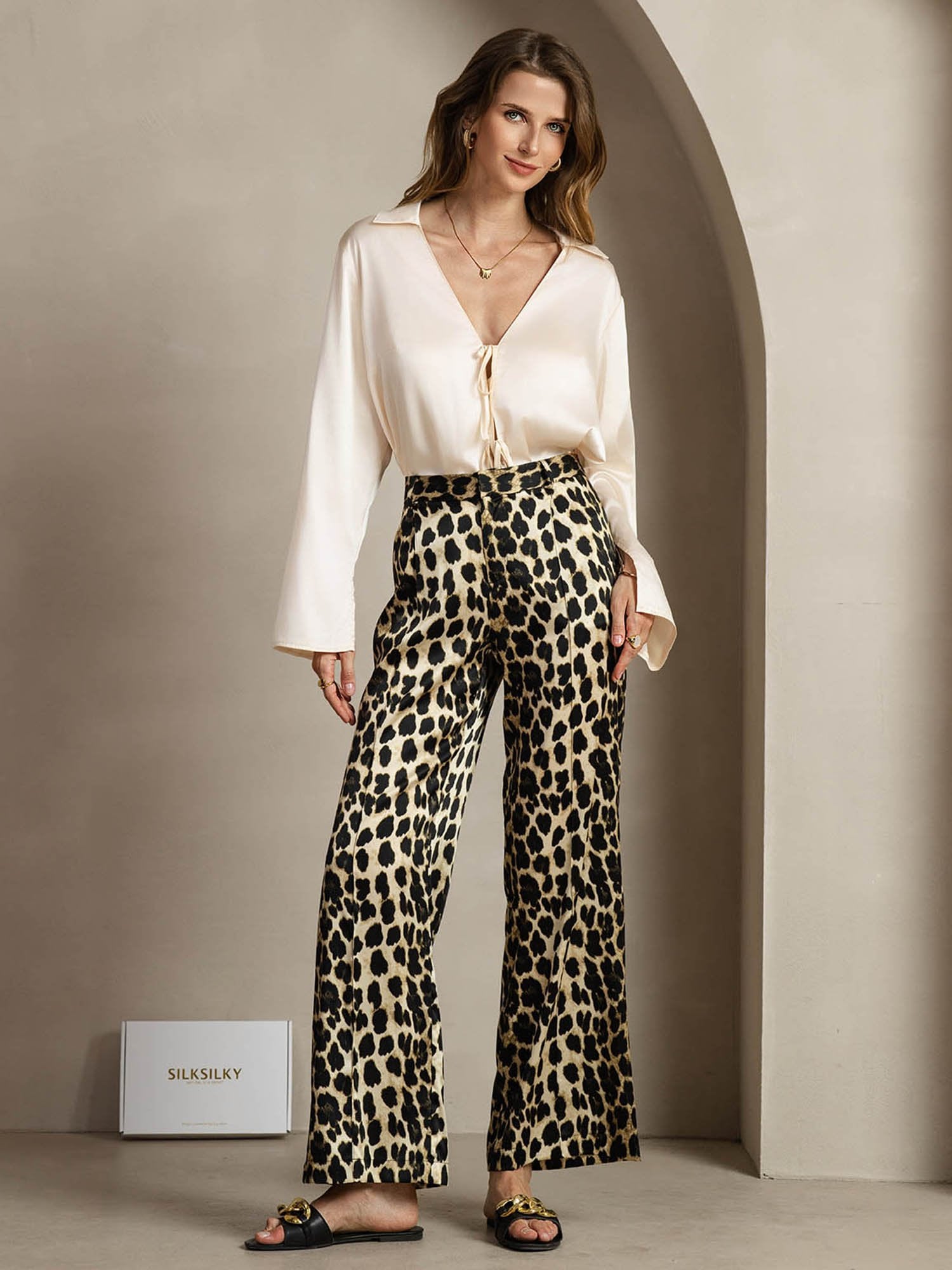 [Leopard] SilkSilky-SE 19Momme Silke Womens Pants 004