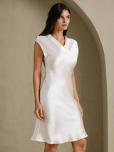 [Vit] SilkSilky-SE Cap Sleeve V Neck Nattlinne 006