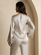 [Ljusgrå] SilkSilky-SE Long Sleeve Boat Neck Blus 002