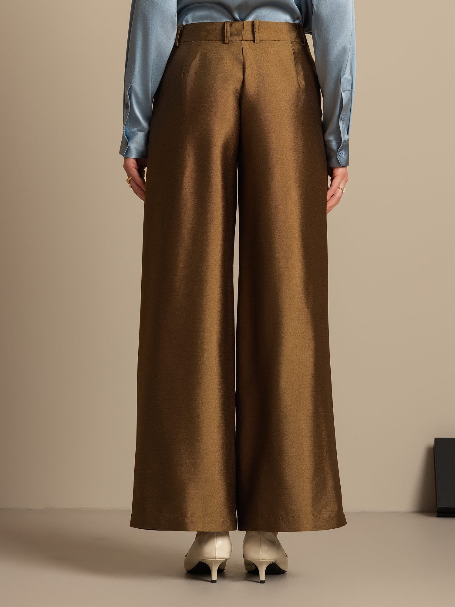 [Brons] SilkSilky-SE 32Momme Silk-Wool Blend Womens Pants 002,