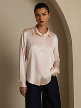 [Ljusrosa] SilkSilky-SE Long Sleeve Lapel Collar Damskjorta 001