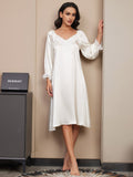 SilkSilky SE Rent Silke Lång Ärm Nightgown Vit 001