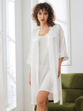 SilkSilky SE Rent Silke 3/4 Ärm Nightgown&Robe Set Vit 005