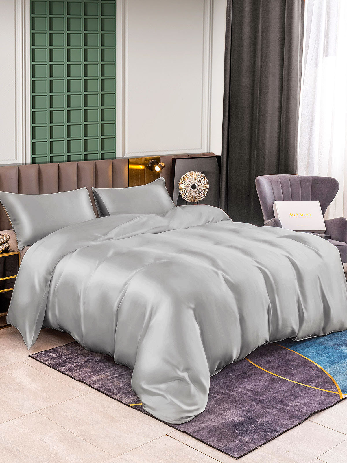 [Silver] SilkSilky-SE 25Momme Rent Silke Bedding Set 001