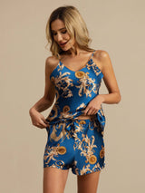 [Navy Drake] SilkSilky-SE Spaghetti Strap V Neck Camisole Set 004