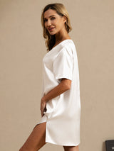 [Vit] SilkSilky-SE Half Sleeve V Neck Nattlinne 005