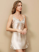 [Beige] SilkSilky-SE Spaghetti Strap V Neck Nattlinne 003