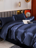 SilkSilky SE 19Momme Rent Silke Bedding Set Mörkblå 005