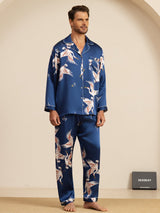 [Mörkblå] SilkSilky-SE Long Sleeve Lapel Collar Herr Pyjama 003