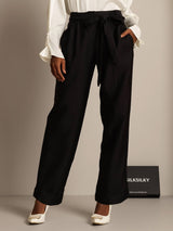 [Svart] SilkSilky-SE 32Momme Silk-Wool Blend Womens Pants 006