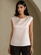 [Beige] SilkSilky-SE Cap Sleeve Round Neck Dam T-Shirt 001