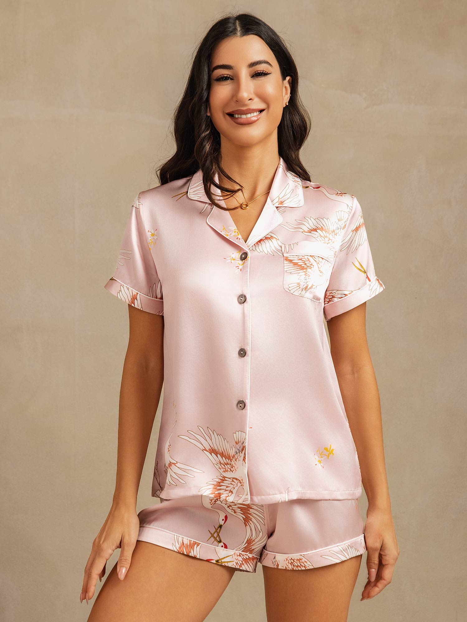 [Rosa] SilkSilky-SE Short Sleeve Lapel Collar Dam Pyjama 001