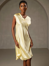 [Gul] SilkSilky-SE Cap Sleeve V Neck Nattlinne 004