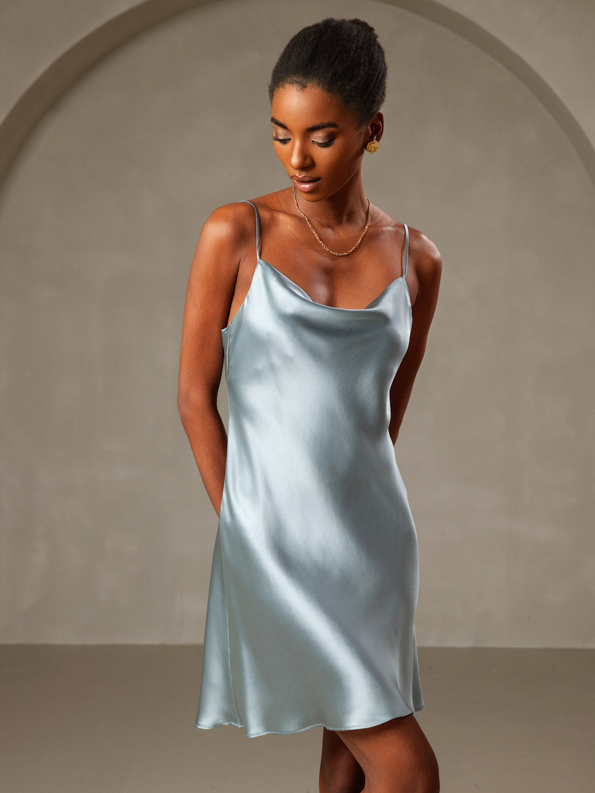 [Gråblå] SilkSilky-SE Rent Silke Dress 005