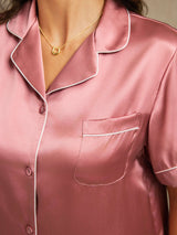 [Blek Mauve] SilkSilky-SE Short Sleeve Lapel Collar Dam Pyjama 005