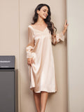 SilkSilky SE Rent Silke Lång Ärm Nightgown Champagne 003