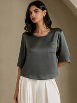 [Mörkgrå] SilkSilky-SE Half Sleeve Dam T-Shirt 001