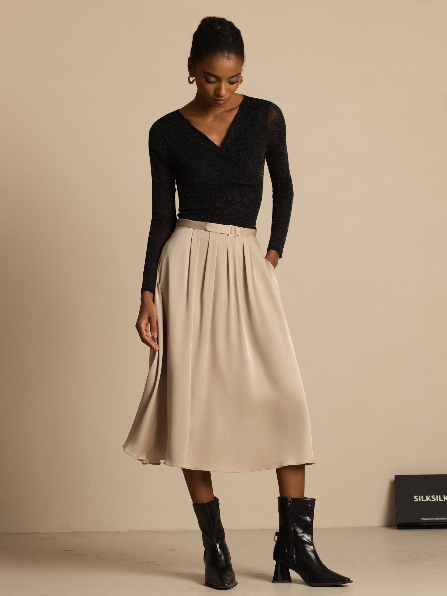 [Tan] SilkSilky-SE 19Momme Silke Skirt 006