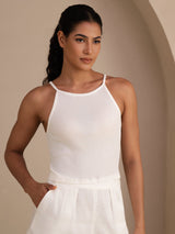 [Vit] SilkSilky-SE Sleeveless Crew Neck Cami Toppar 001