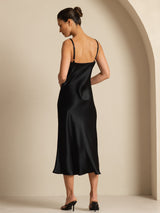 [Svart] SilkSilky-SE Spaghetti Strap V Neck Klänning 002