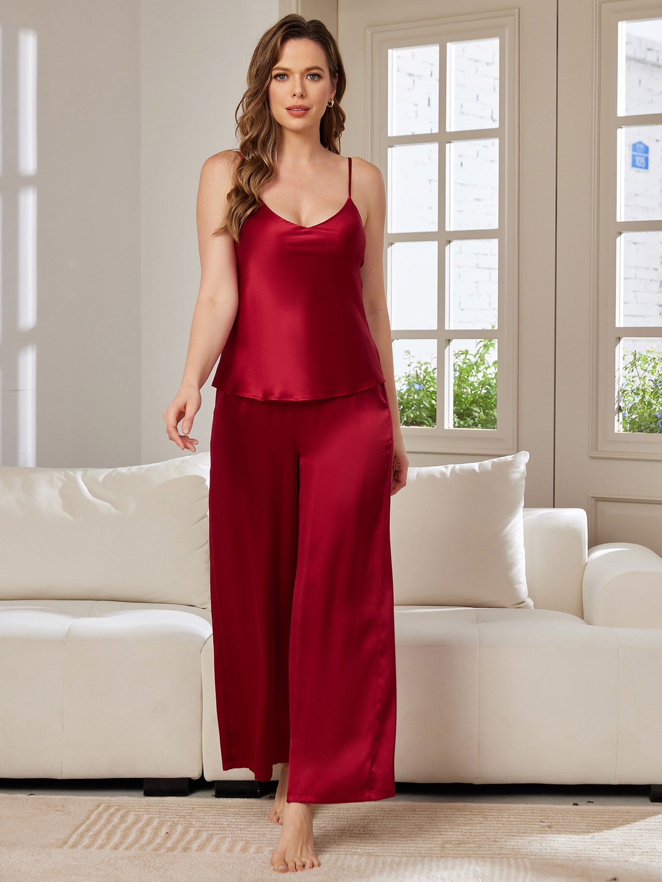 SilkSilky SE Rent Silke Ärmlös V Hals Camisole Set Vin 003