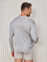 [Ljusgrå] SilkSilky-SE Long Sleeve Round Neck Herr T-Shirt 002
