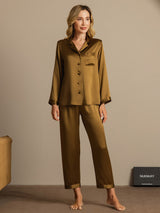 [Brun] SilkSilky-SE Long Sleeve Lapel Collar Dam Pyjama 001