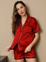 [Vin] SilkSilky-SE Kort Ärm Notchkrage Dam Pyjama 004