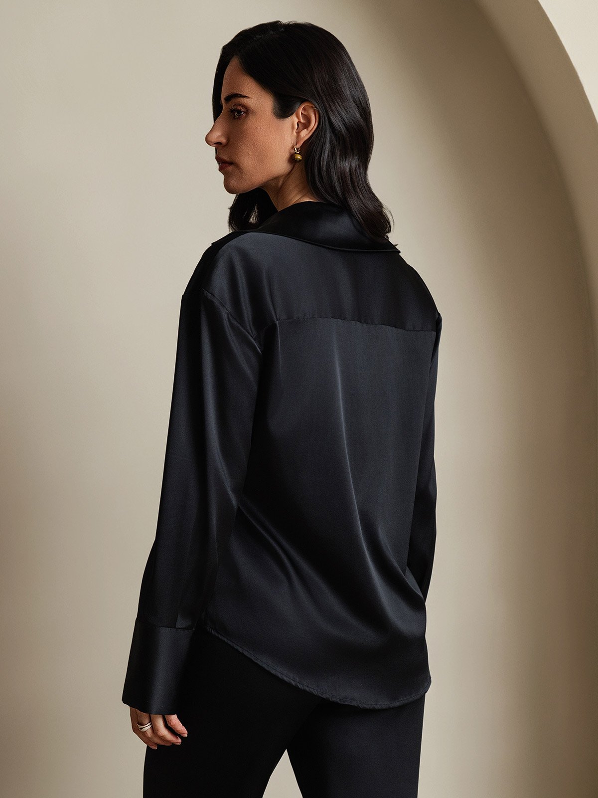 [Svart] SilkSilky-SE 19Momme Silke Womens Shirt 002