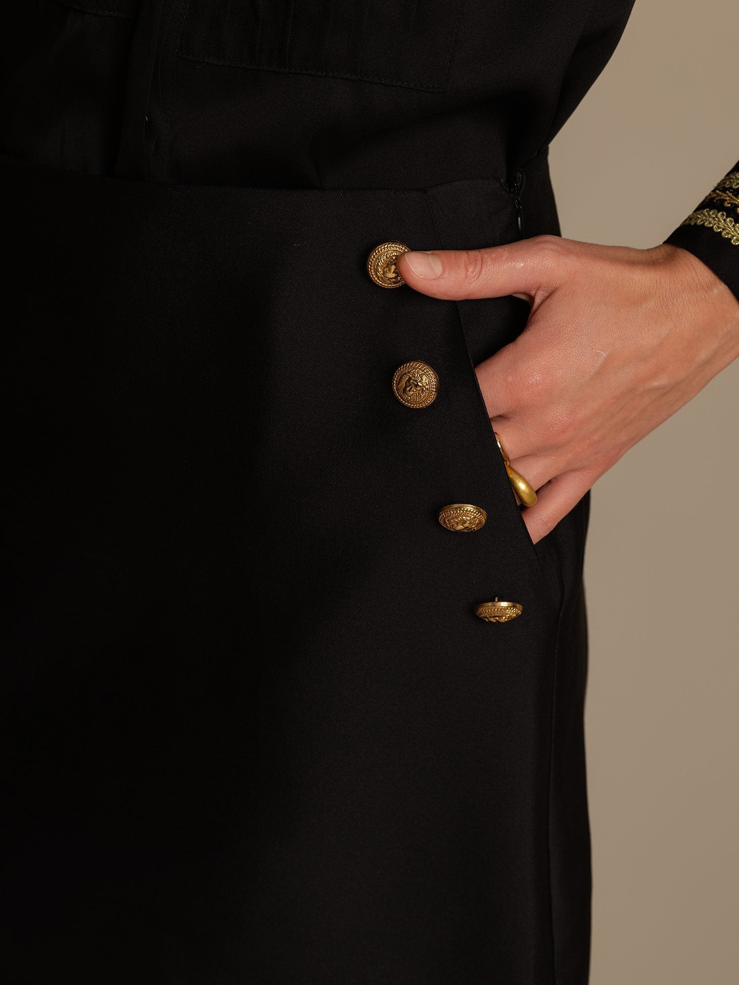 [Svart] SilkSilky-SE 32Momme Silk-Wool Blend Skirt 004,