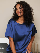[Mörkblå] SilkSilky-SE Short Sleeve Round Neck Dam Pyjama 002