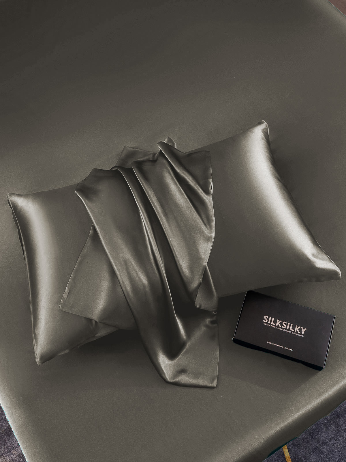[Mörkgrå] SilkSilky-SE 22Momme Rent Silke Pillowcase 005