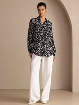 [Svart Prickig] SilkSilky-SE Long Sleeve Lapel Collar Blus 005