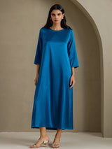 [Kungsblått] SilkSilky-SE 3/4 Sleeve Round Neck Klänning 005
