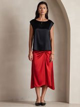 [Svart] SilkSilky-SE Cap Sleeve Round Neck Dam T-Shirt 004