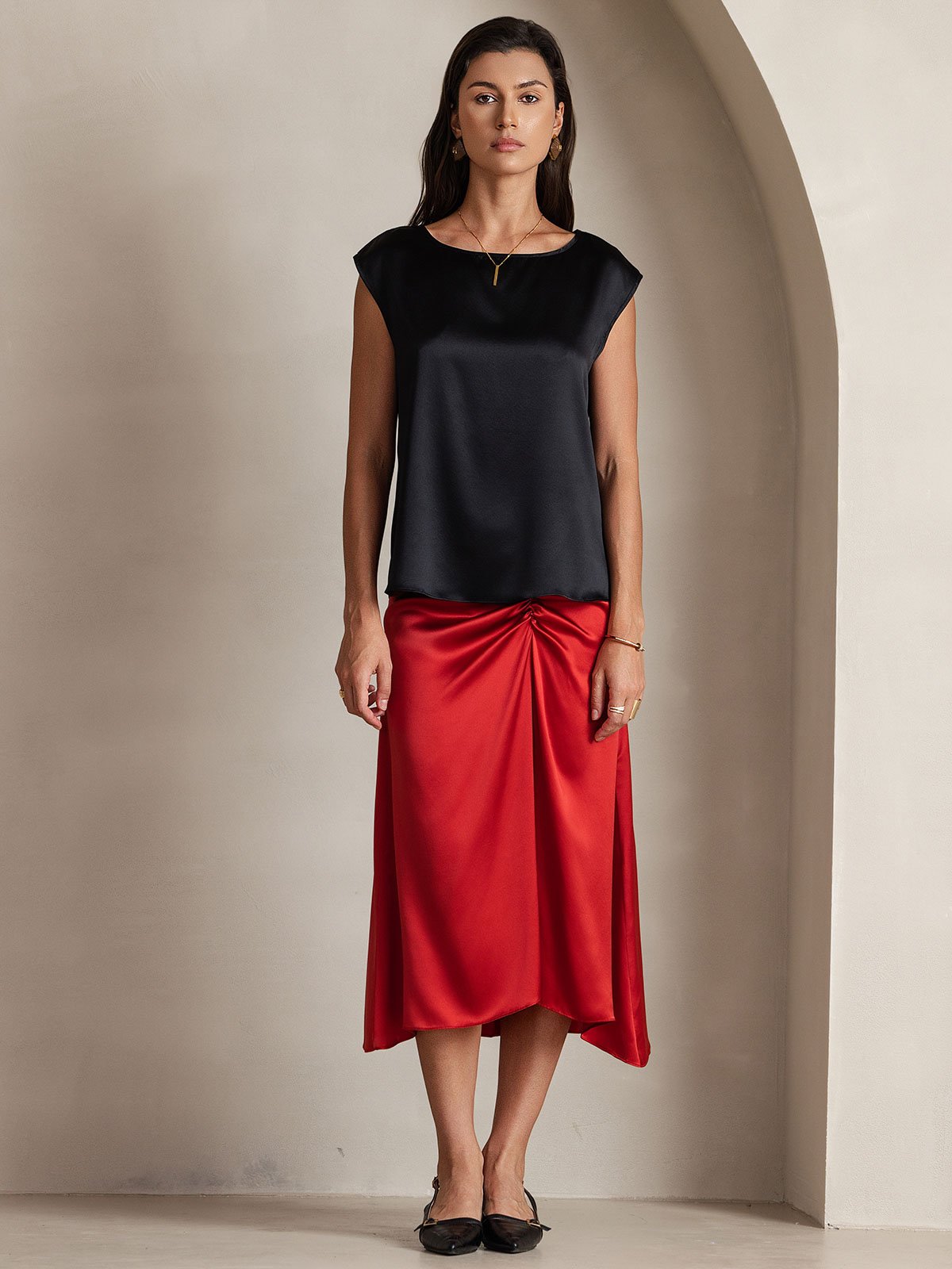[Svart] SilkSilky-SE 19Momme Silke Womens T-Shirt 004