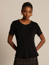 [Svart] SilkSilky-SE Kort Ärm Rund Halsringning Dam T-Shirt 006