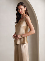 [Champagne] SilkSilky-SE Ärmlös Fyrkantig Ringning Camisole Set 007