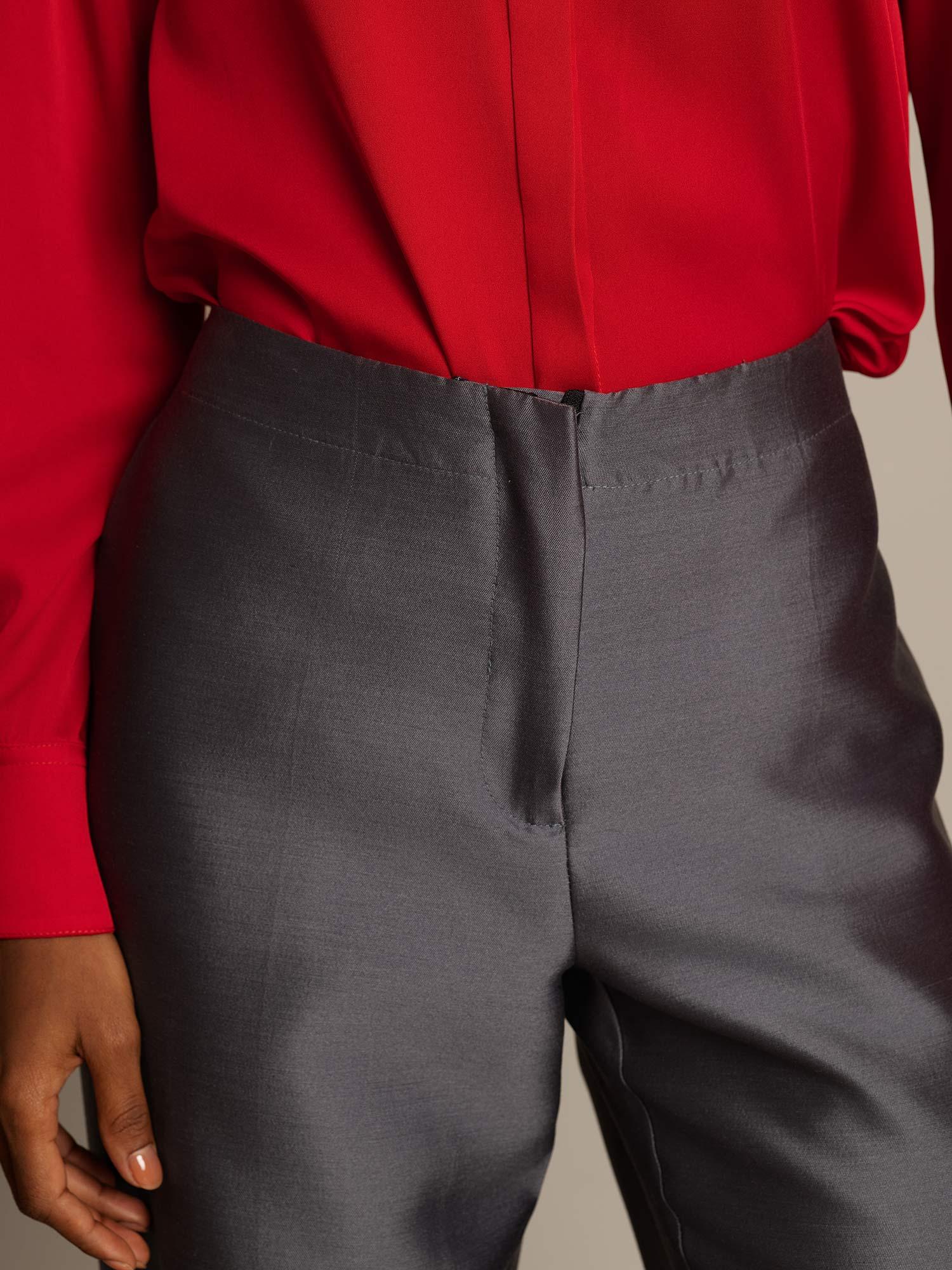 [Grå] SilkSilky-SE 32Momme Silk-Wool Blend Womens Pants 004,