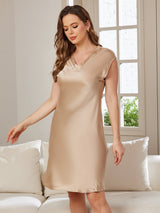 [Champagne] SilkSilky-SE Cap Sleeve V Neck Nattlinne 004