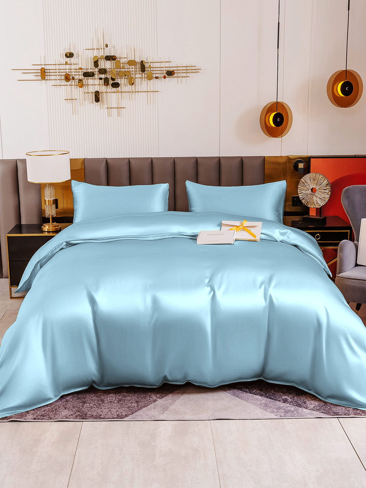 SilkSilky SE 19Momme Rent Silke Bedding Set Ljusblå 002