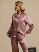 [Blek Mauve] SilkSilky-SE Long Sleeve Lapel Collar Dam Pyjama 004