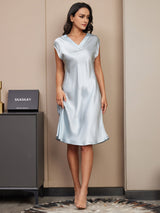 [Ljusblå] SilkSilky-SE Cap Sleeve V Neck Nattlinne 004