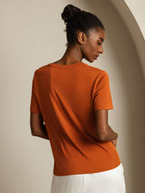[Orange] SilkSilky-SE Short Sleeve V Neck Dam T-Shirt 002