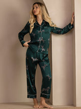 [Smaragd Zebra] SilkSilky-SE Long Sleeve Lapel Collar Dam Pyjama 007