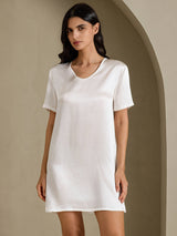 [Vit] SilkSilky-SE Half Sleeve V Neck Nattlinne 001